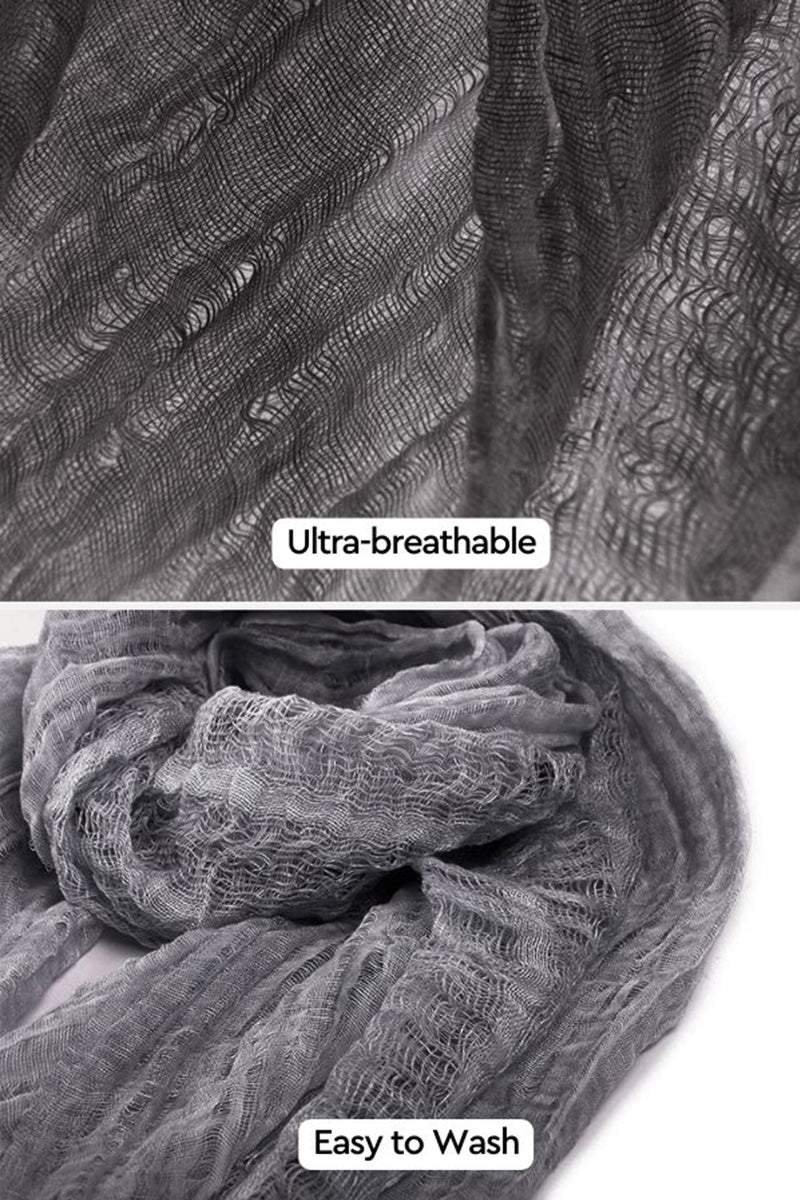 Close-up of ultra-breathable, easy-to-wash lightweight linen scarf fabric texture