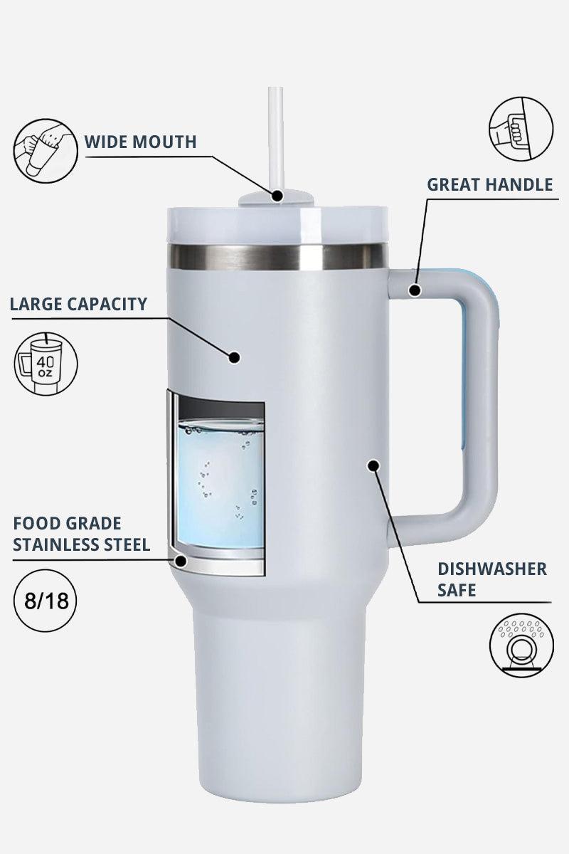 Indestructible travel cup stainless steel large capacity with wide mouth and handle dishwasher safe