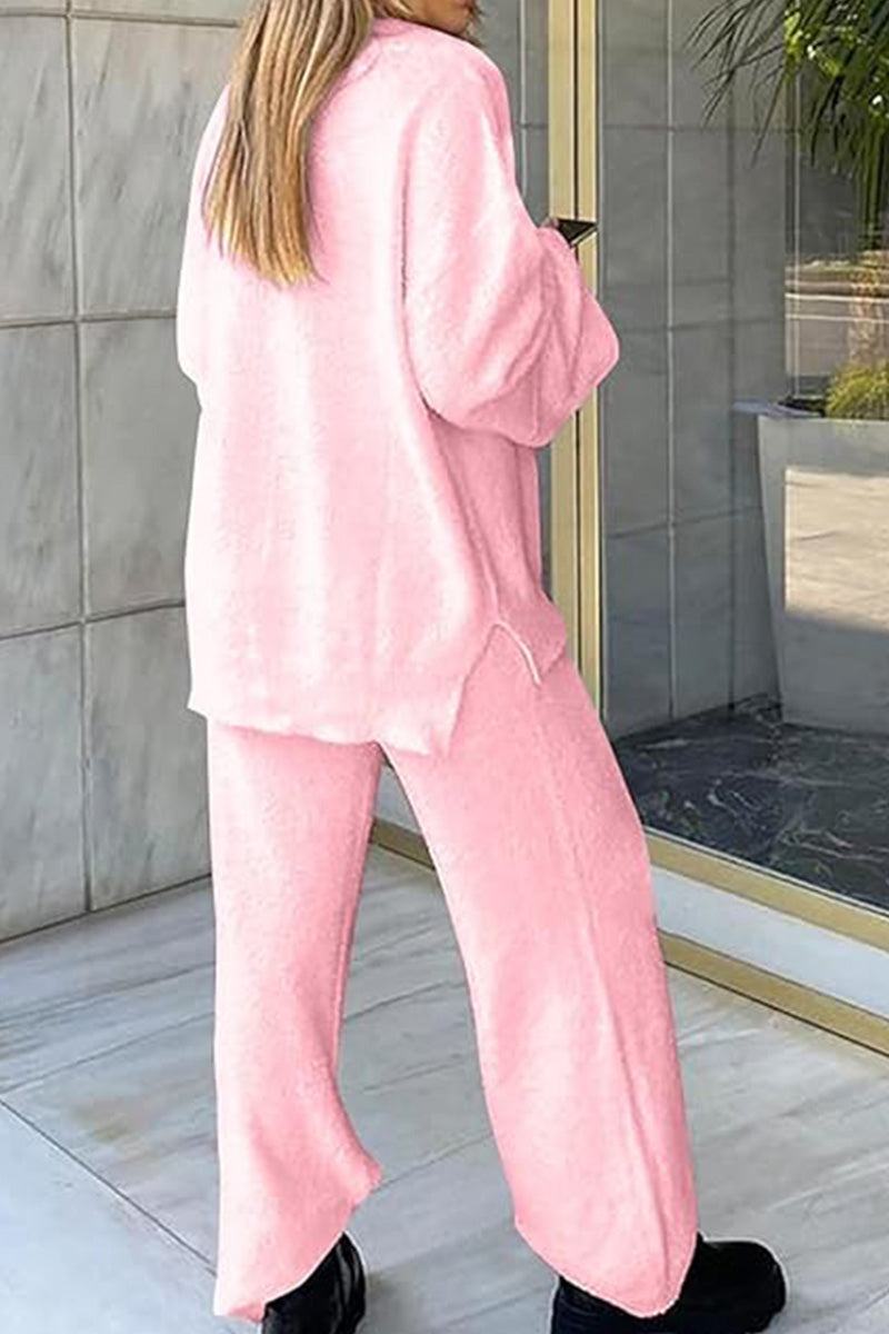Travel-Ease Two-Piece Set soft pink lounge wear with gentle stretch for travel comfort