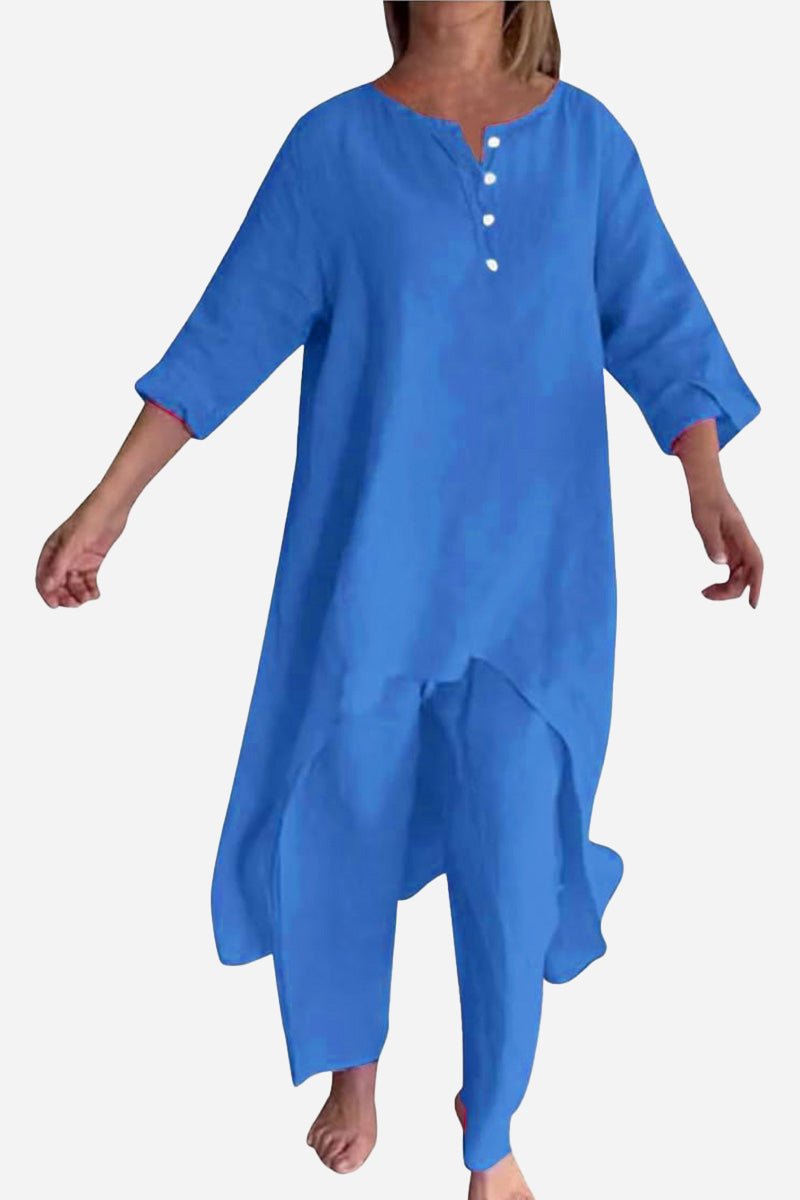 Breathable & featherlight vibrant blue lounge set with relaxed fit and buttoned top