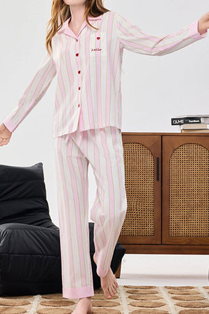 Premium moisture-wicking cotton-tencel striped pajama set with temperature-regulating fabric for all-season comfort.