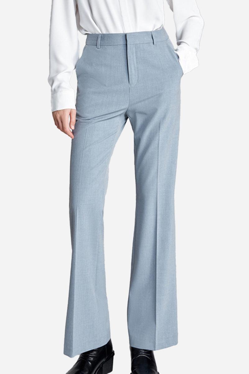 Light blue professional retro stretch trousers with high-waisted straight-leg fit and tailored design