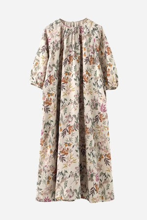 Italian Summers 100% Linen maxi dress with floral print and raglan sleeves, breathable and elegant summer wear