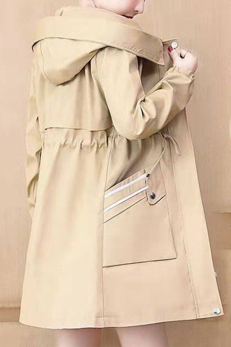 Beige Cityscape Comfort Hooded Windbreaker with mid-length fit and stylish hood, ideal for cool weather and casual or polished looks.