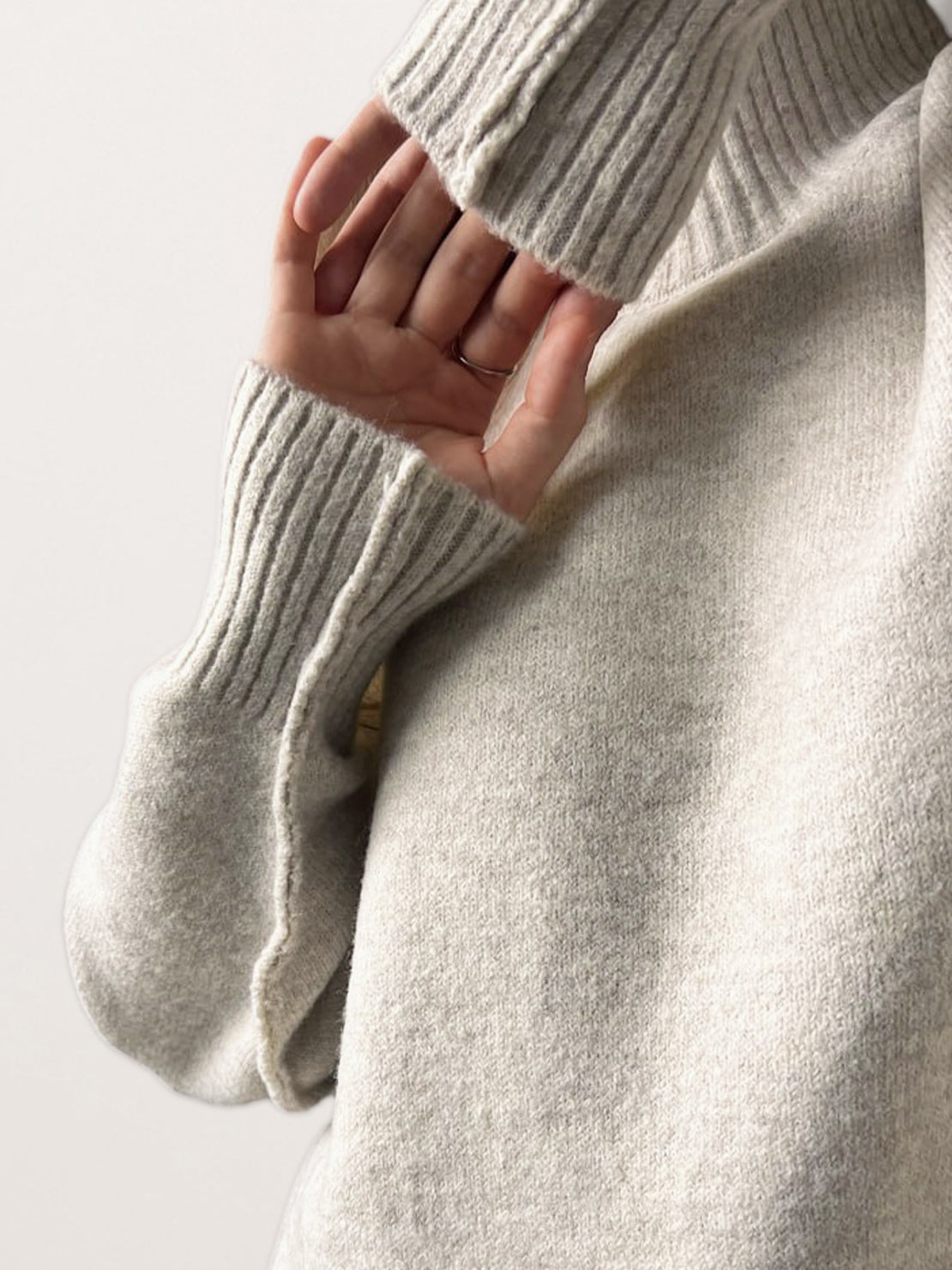 Soft-knit turtleneck two-piece set with relaxed fit and wide-leg pants