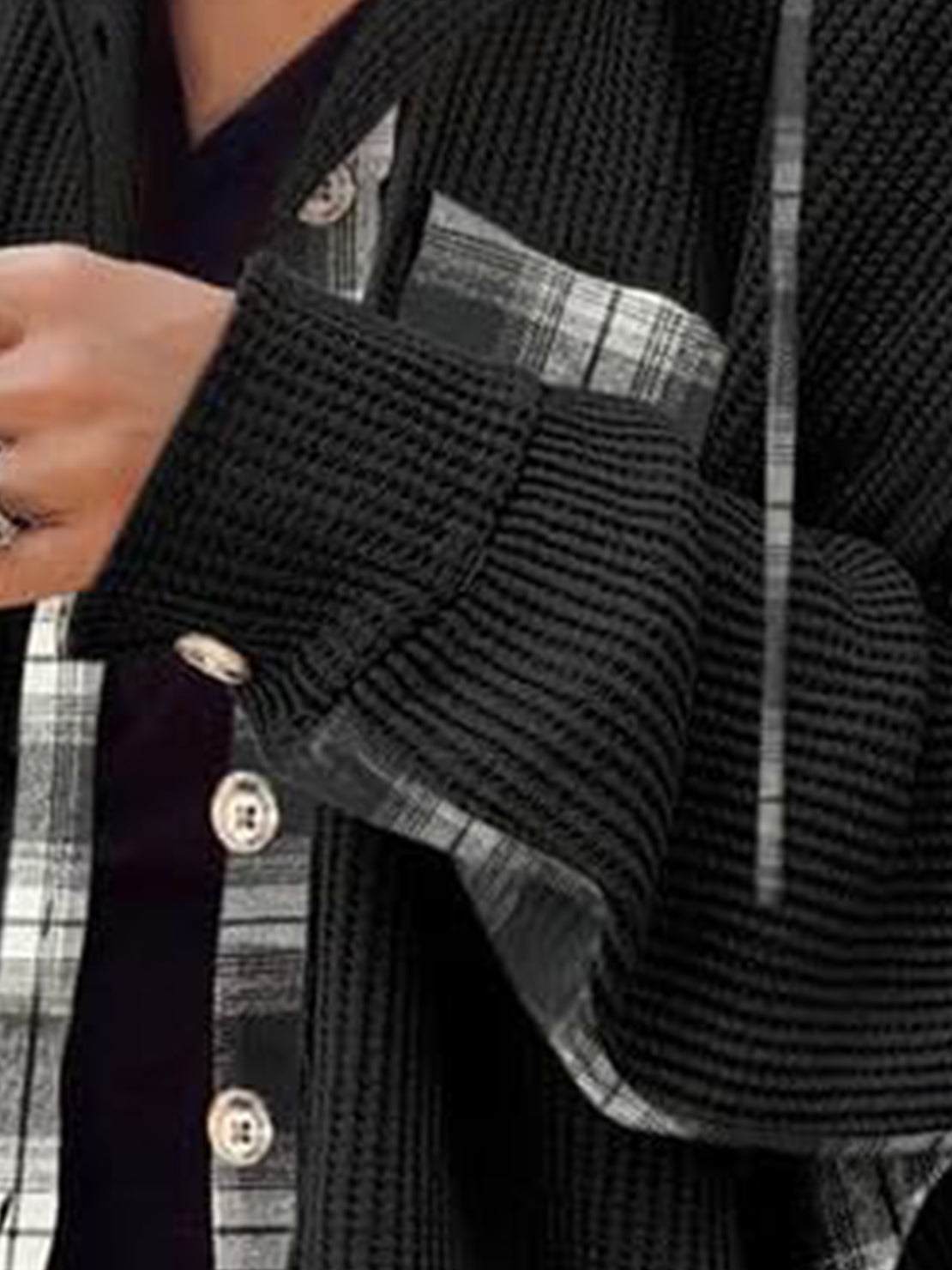 CloudKnit Oversized Hooded Shacket with waffle knit texture and drawstring hood