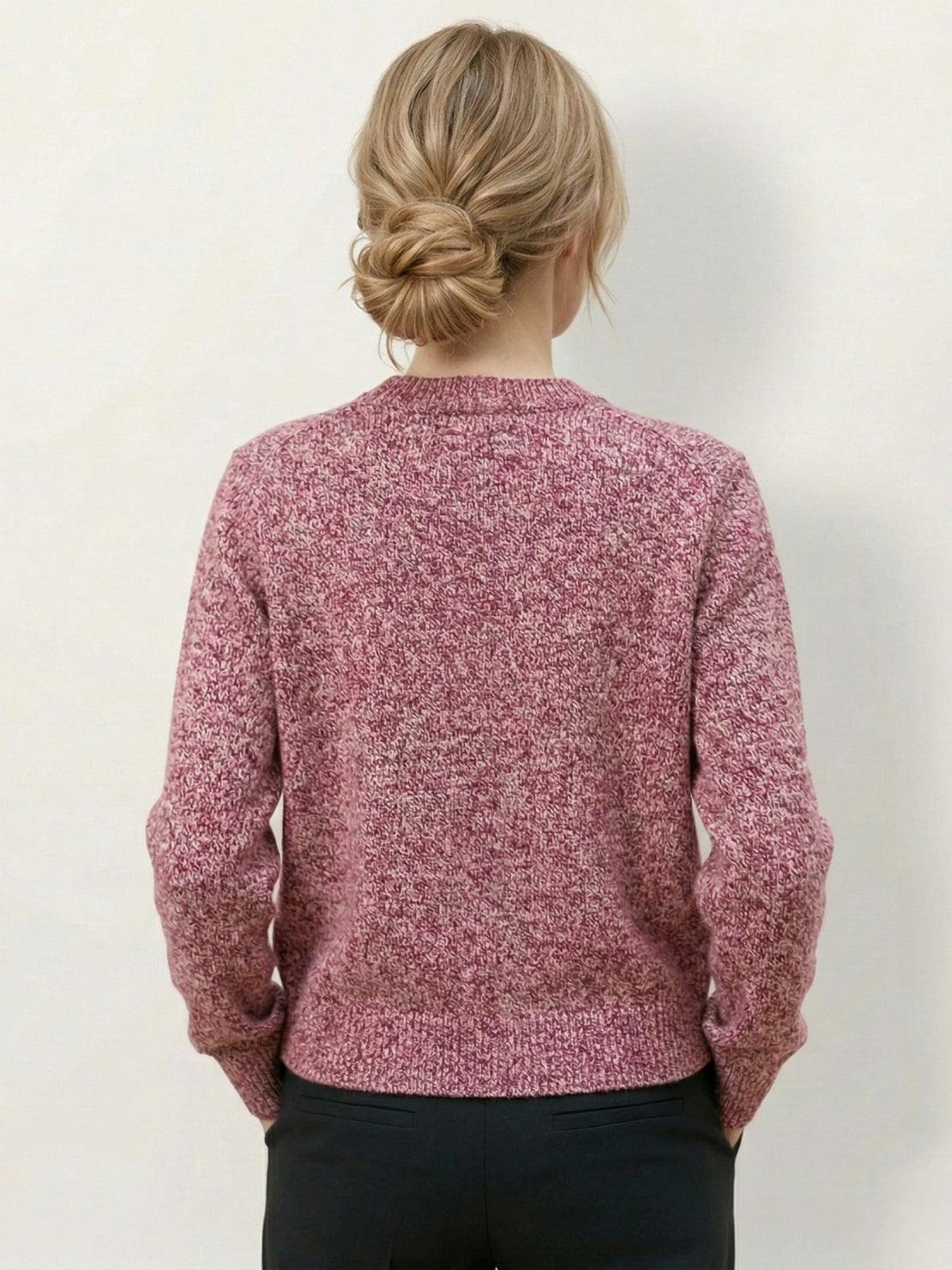 Marled knit merino wool cardigan with crew neck and dark buttons