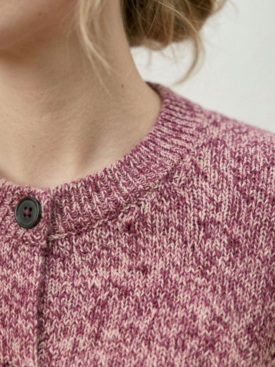 Chunky marled knit Merino wool cardigan with contrasting buttons and ribbed cuffs