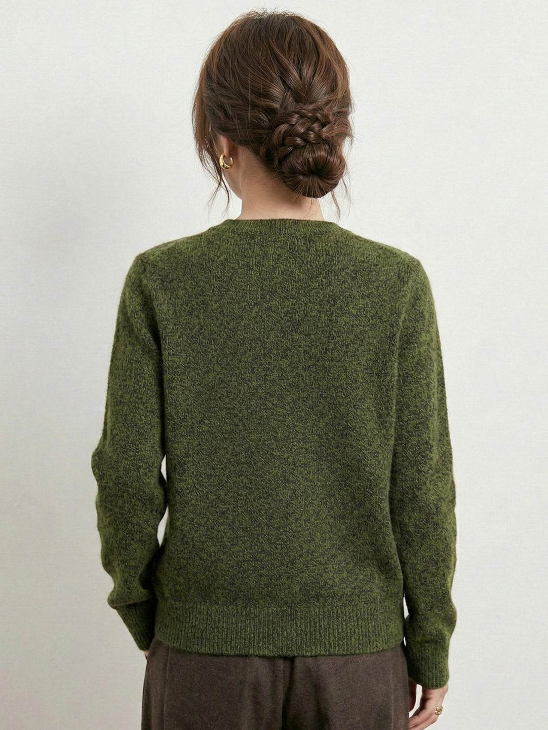 Marled knit merino wool cardigan with crew neck and dark buttons