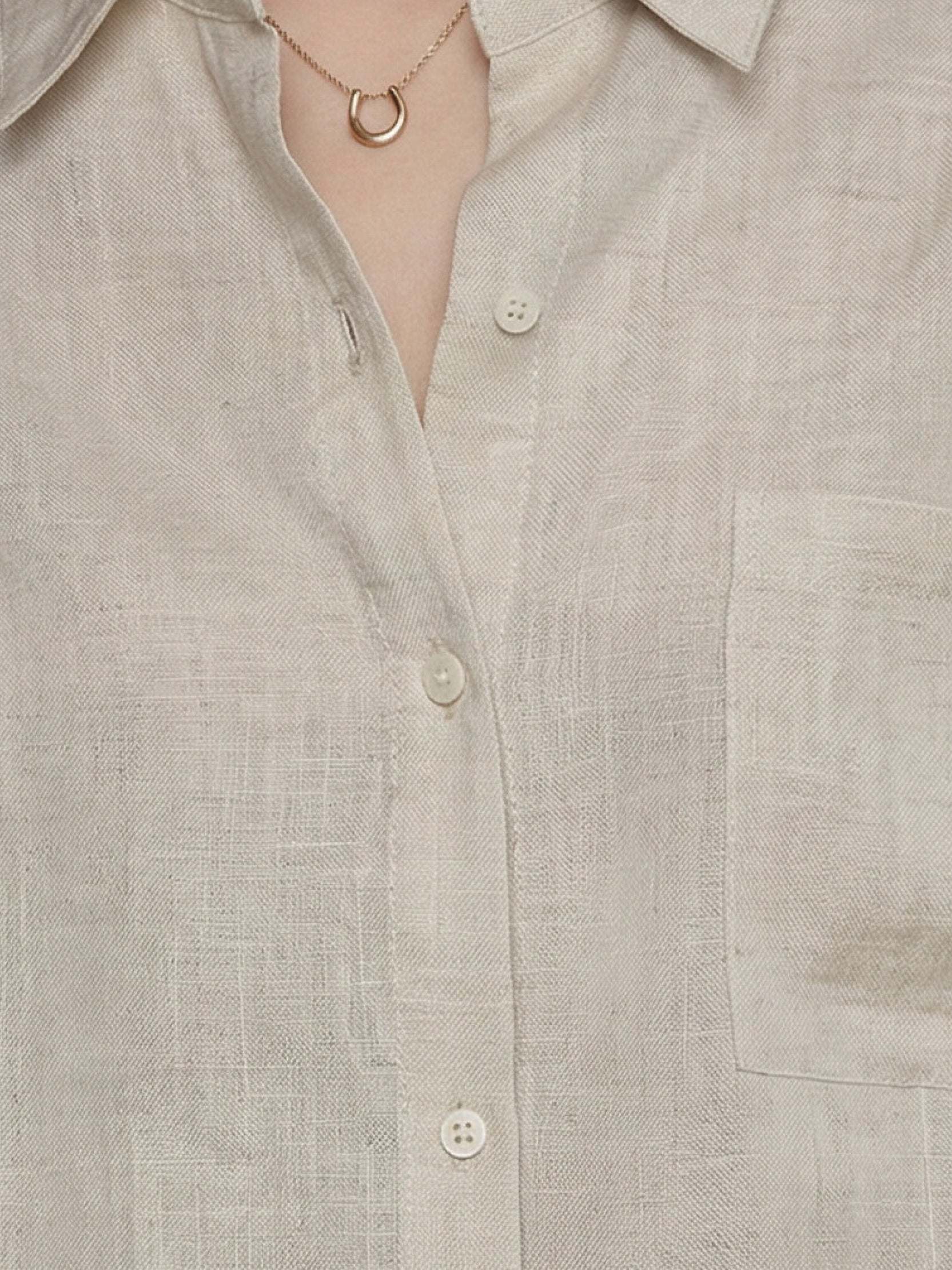 100% cotton-linen oversized relaxed fit shirt with dropped shoulders and curved hem