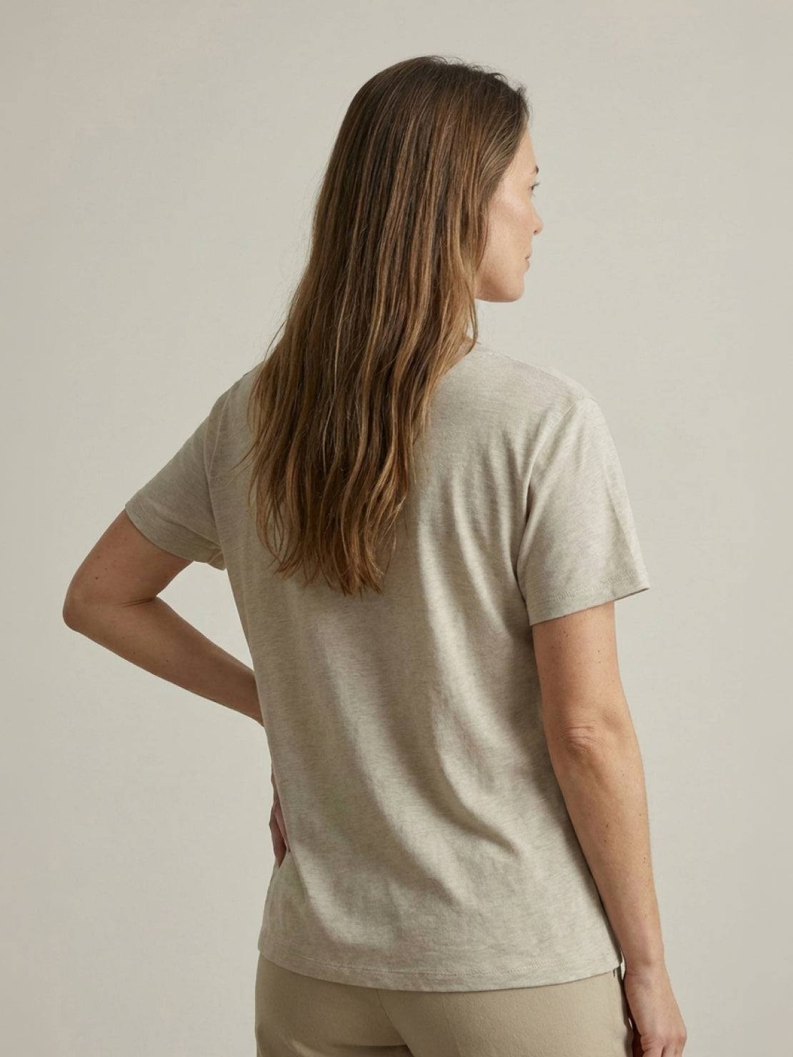 Lightweight Linen-Bamboo V-Neck Tee with deep neckline and relaxed fit