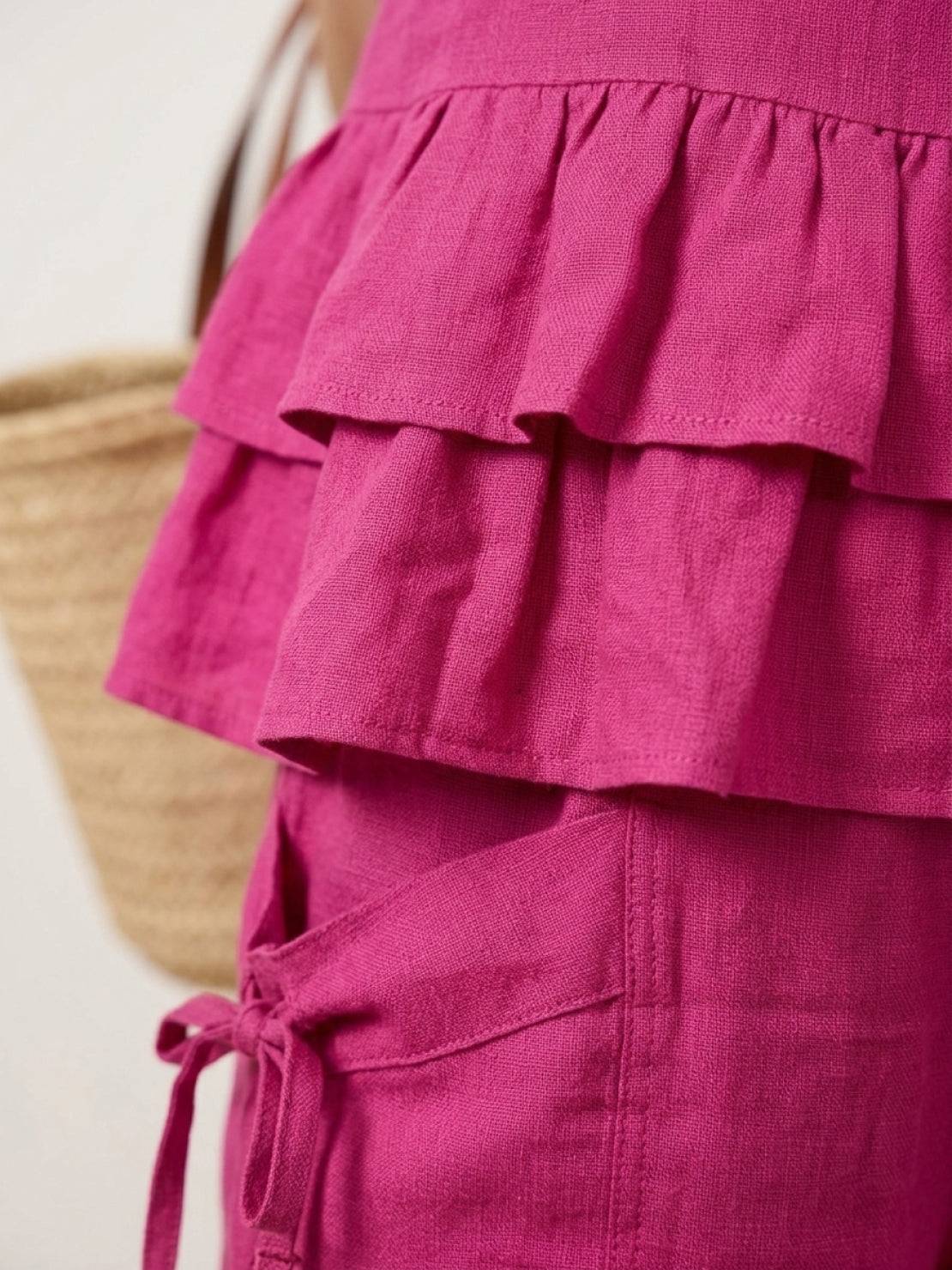 Cotton relaxed shorts and matching ruffle-detail top two-piece co-ord set in lightweight fabric