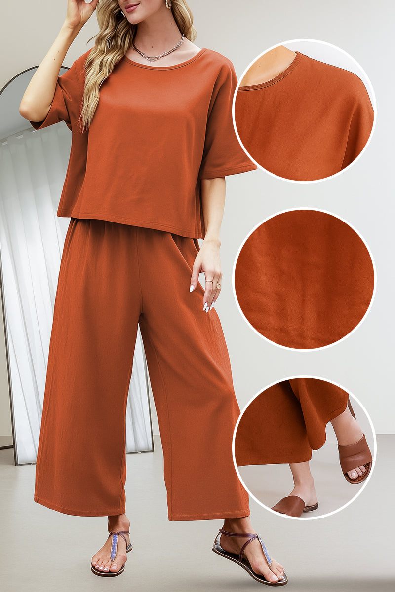 lightweight breezy meadow two-piece set with relaxed fit and wide-leg trousers