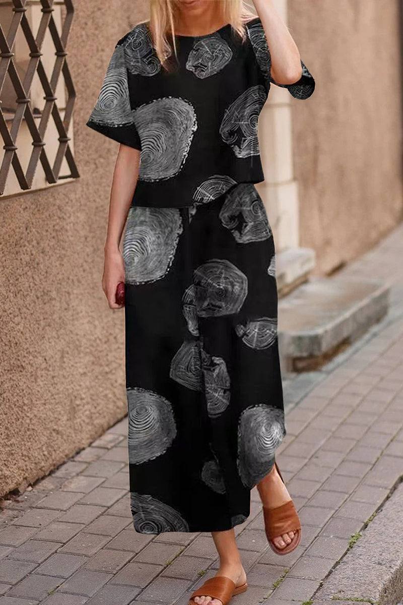 Breezy Meadow Two-Piece Set with relaxed top and wide-leg trousers in lightweight polyester fabric