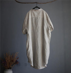 Striped Linen Blend Gauze Shirt Dress