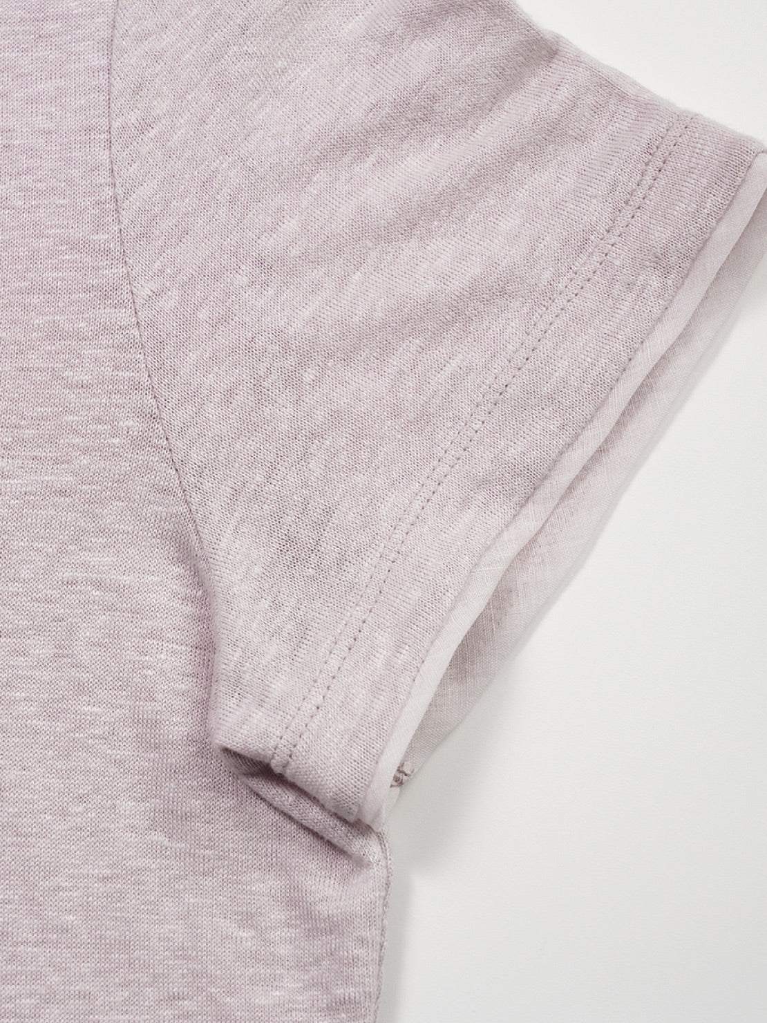 100% linen rolled cuff tee with relaxed scoop neckline and contrast inner lining