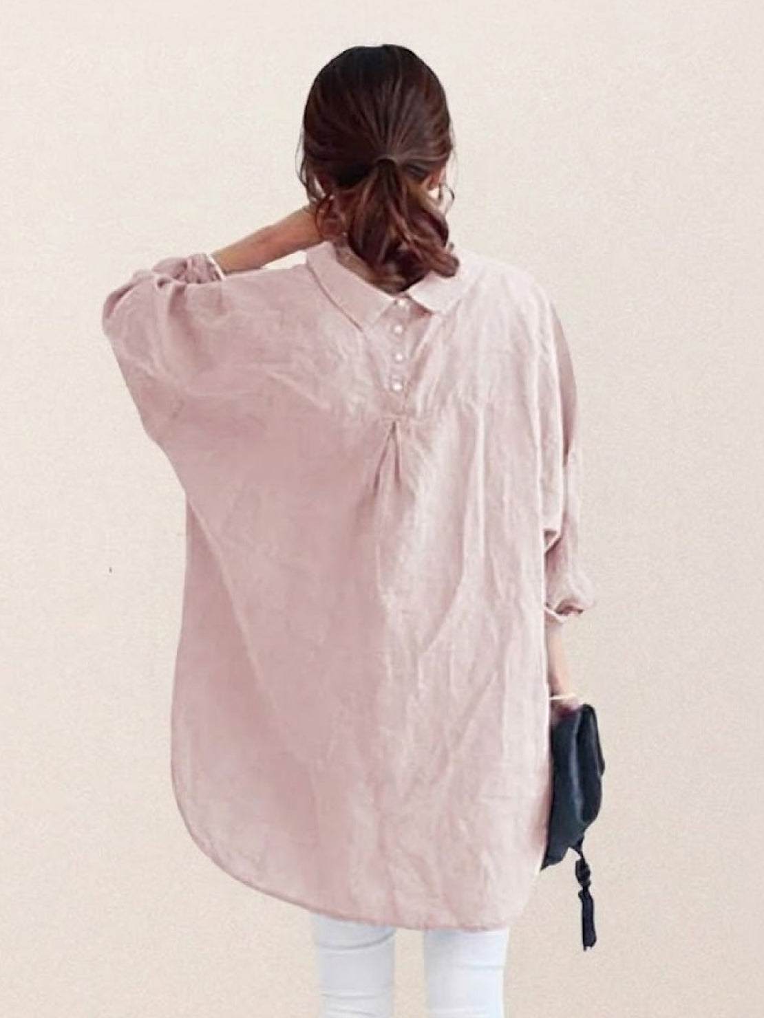 oversized relaxed cotton linen shirt with back pleat and dropped shoulders