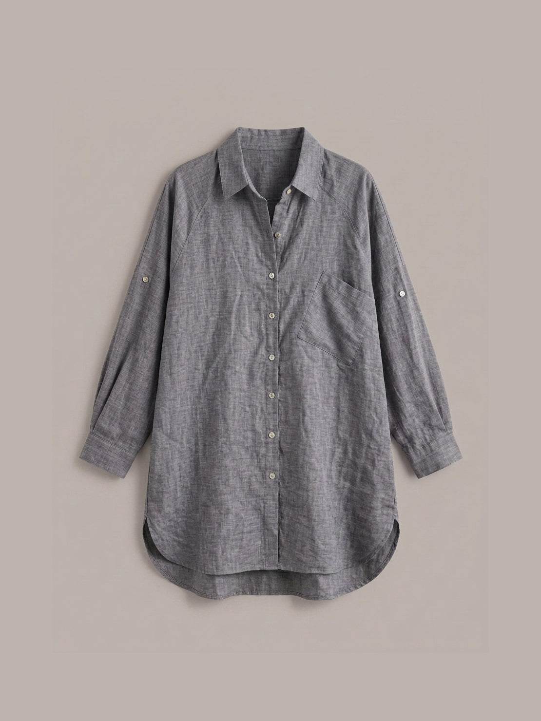 Oversized relaxed cotton linen shirt with dropped shoulders and back pleat detail
