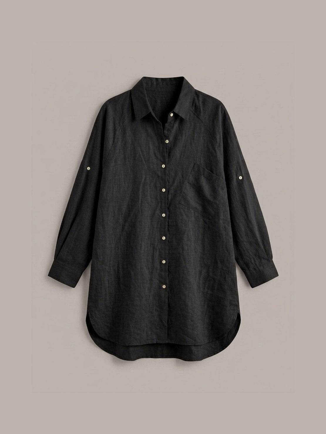 Relaxed oversized 100% cotton linen shirt with dropped shoulders and back pleat detail