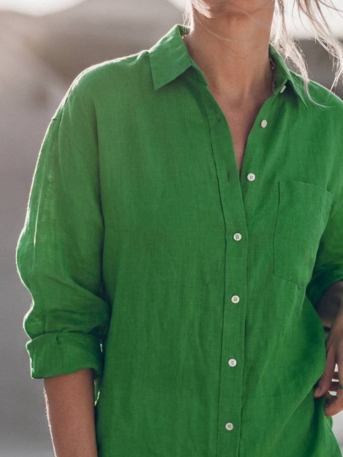 oversized relaxed fit cotton linen shirt with dropped shoulders and back pleat detail