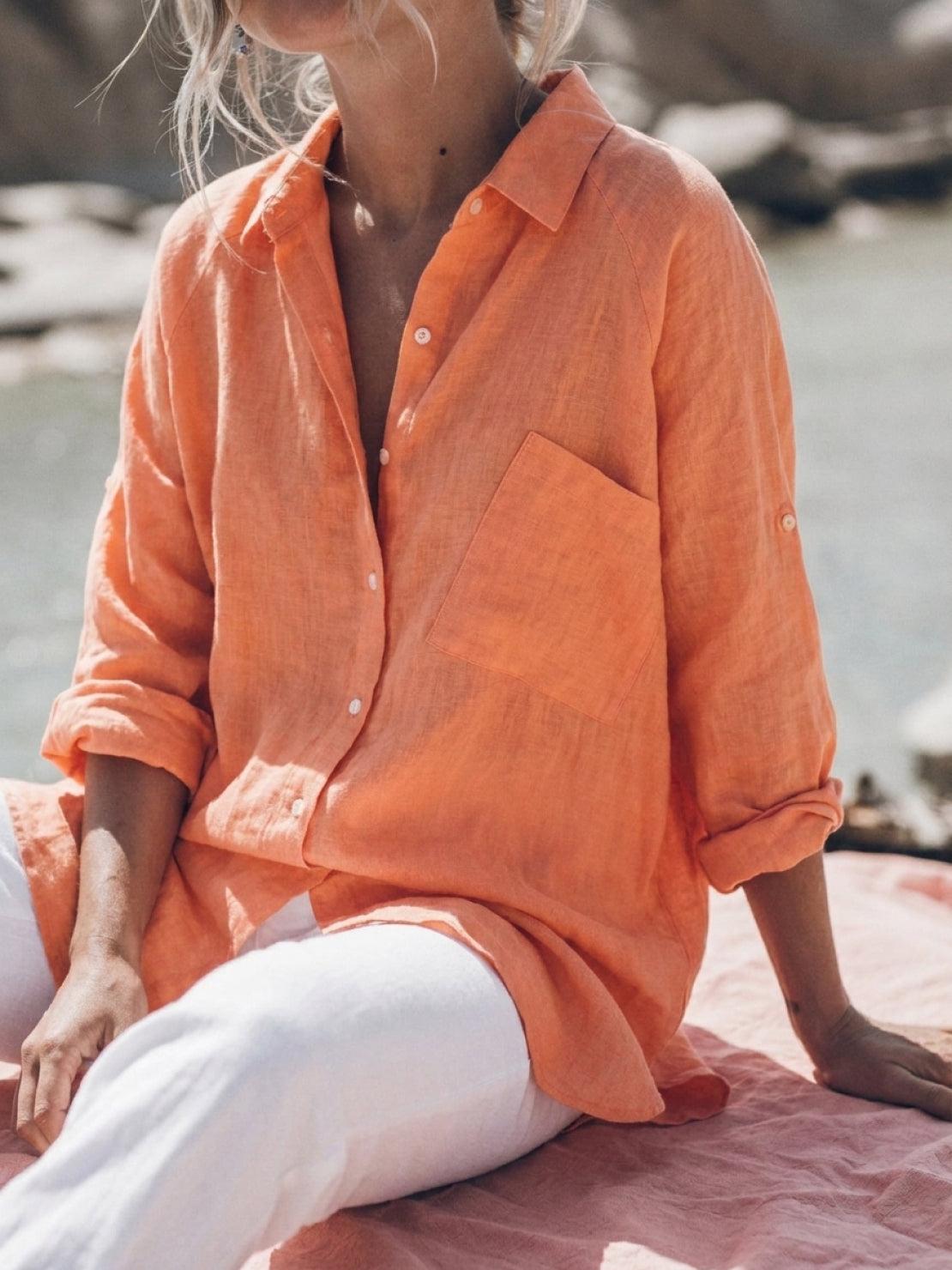 oversized relaxed cotton linen shirt with dropped shoulders and back pleat detail