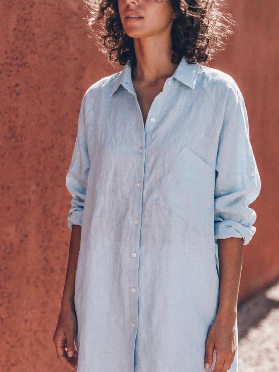 relaxed oversized cotton linen shirt with dropped shoulders and back pleat detail