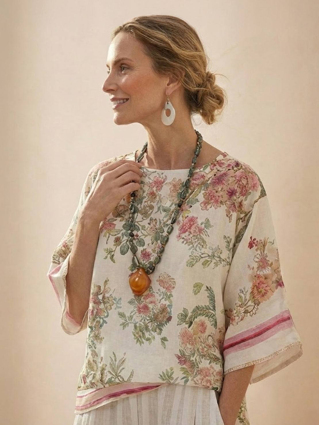 Coastal Comfort Linen two-piece set with lace details and breathable fabric on mannequin