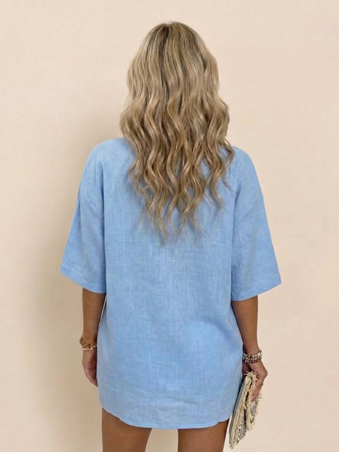 Coastal linen cotton two-piece set with breathable fabric and relaxed fit