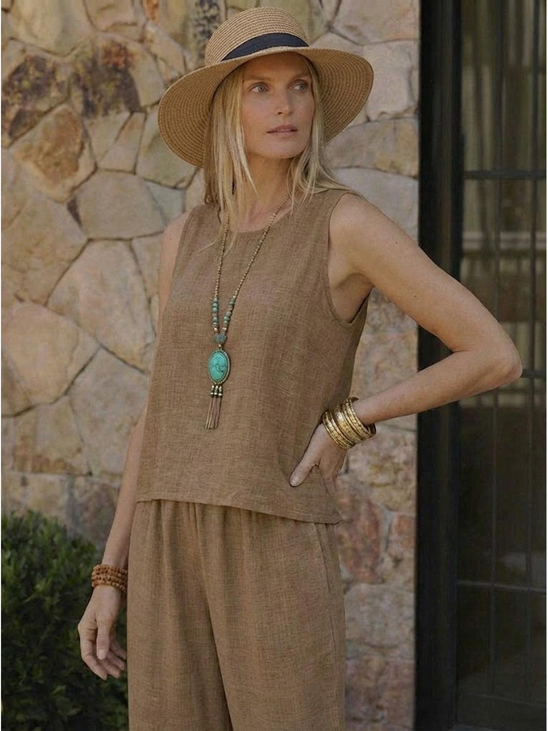 Dreamcatcher Crochet-Back two-piece set with sleeveless top and wide-leg pants