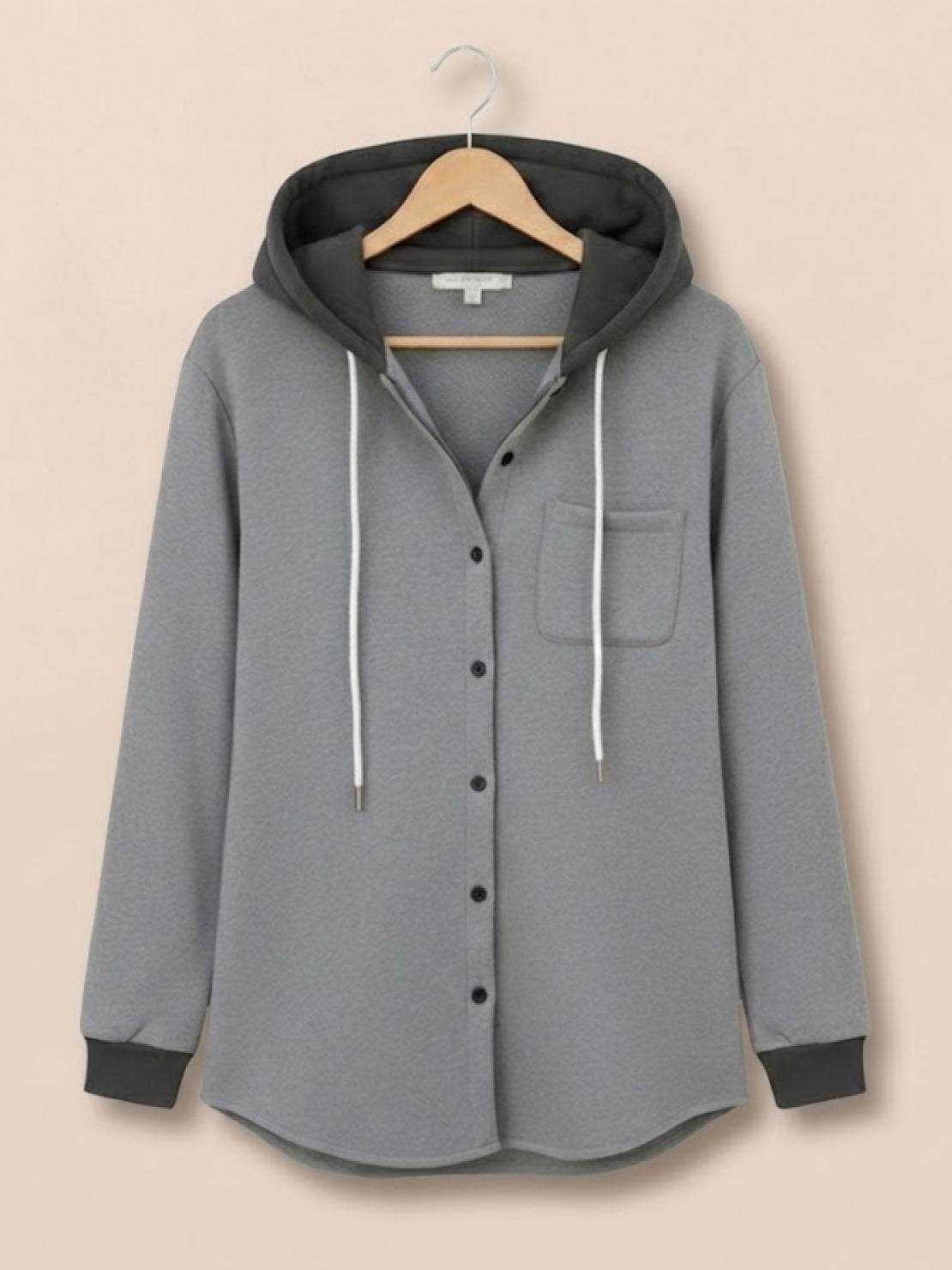 Highland Plaid Shacket with soft fleece lining, hood, button-front, and plaid pattern for cozy layering