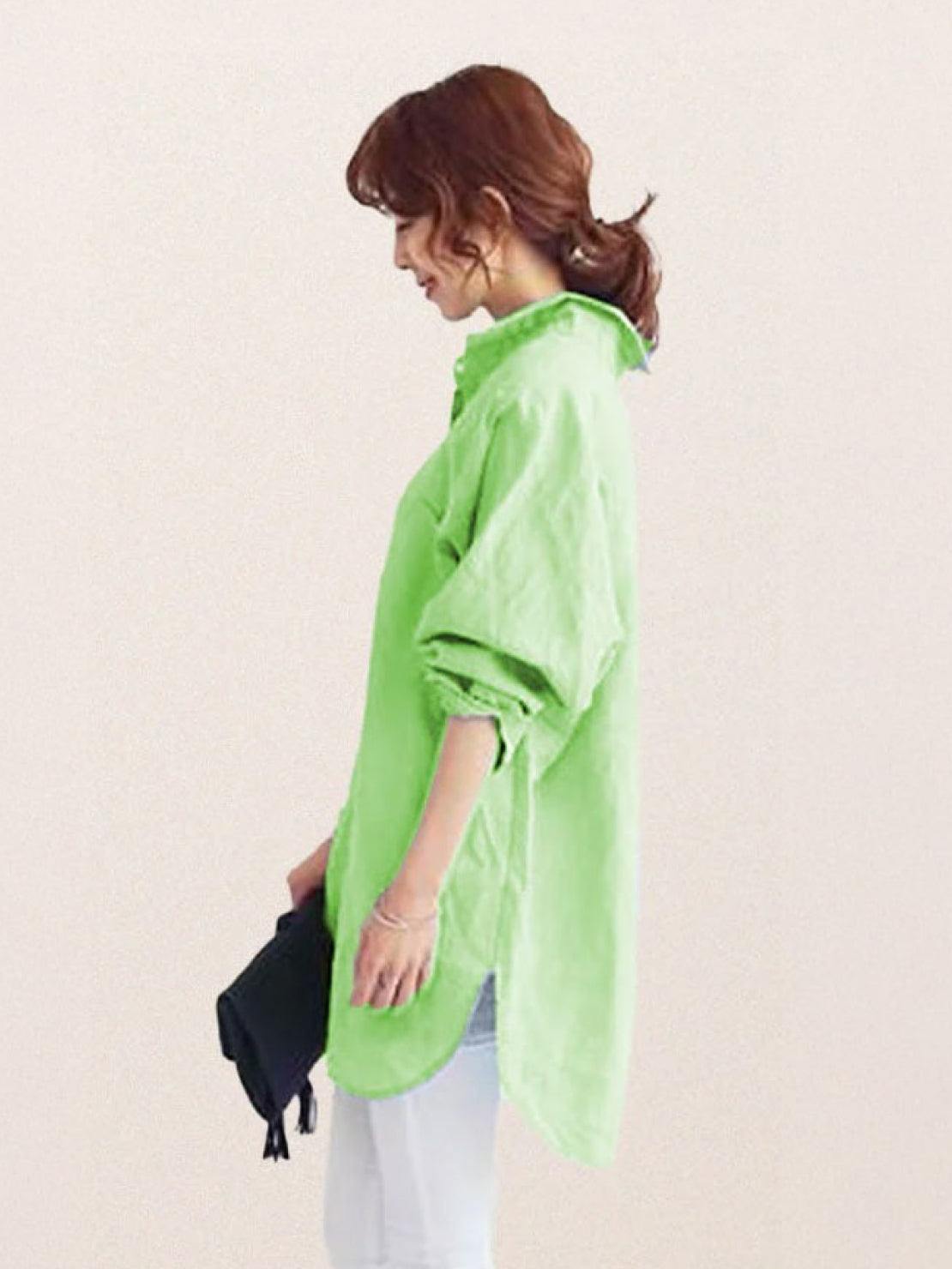 Oversized linen shirt in breathable cotton-linen blend with relaxed fit and back button detail