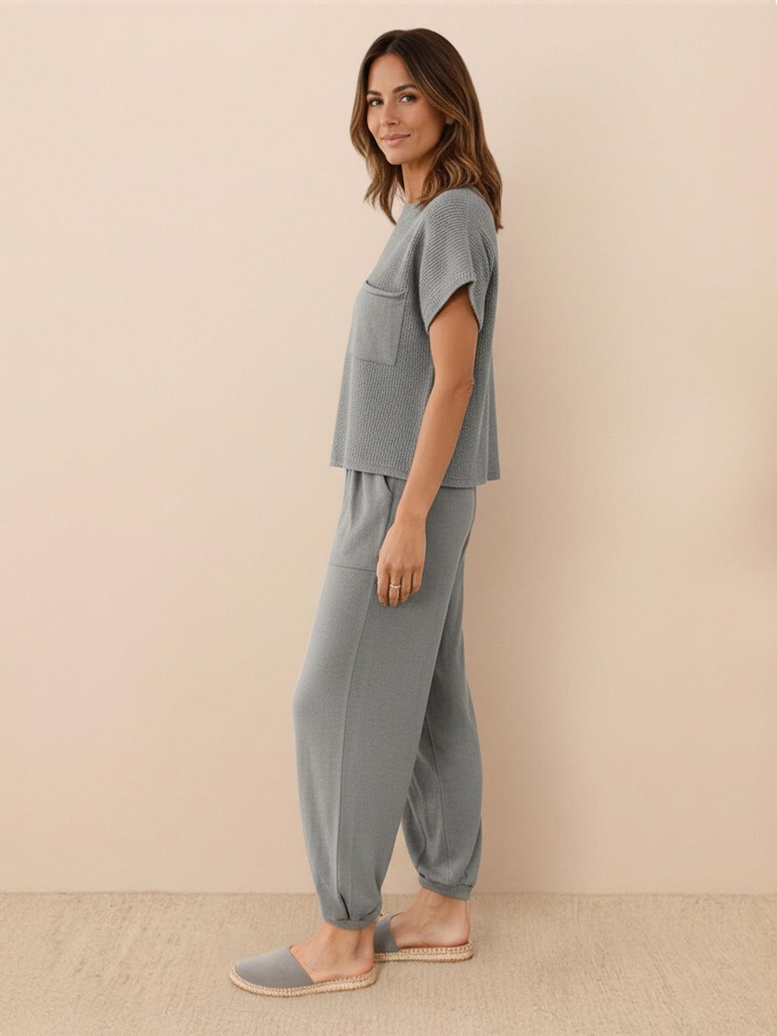 Comfy Couture Knit Sweater relaxed two-piece set in soft knit fabric with matching pants