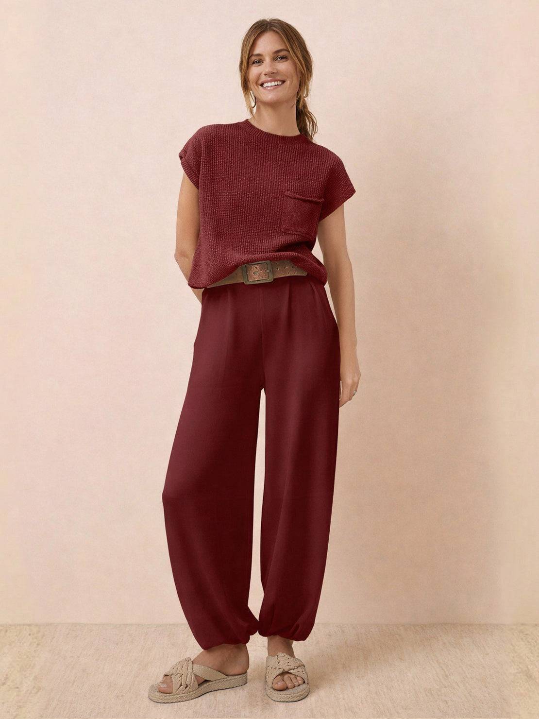 Comfy Couture knit sweater two-piece set in soft, relaxed fit knit fabric