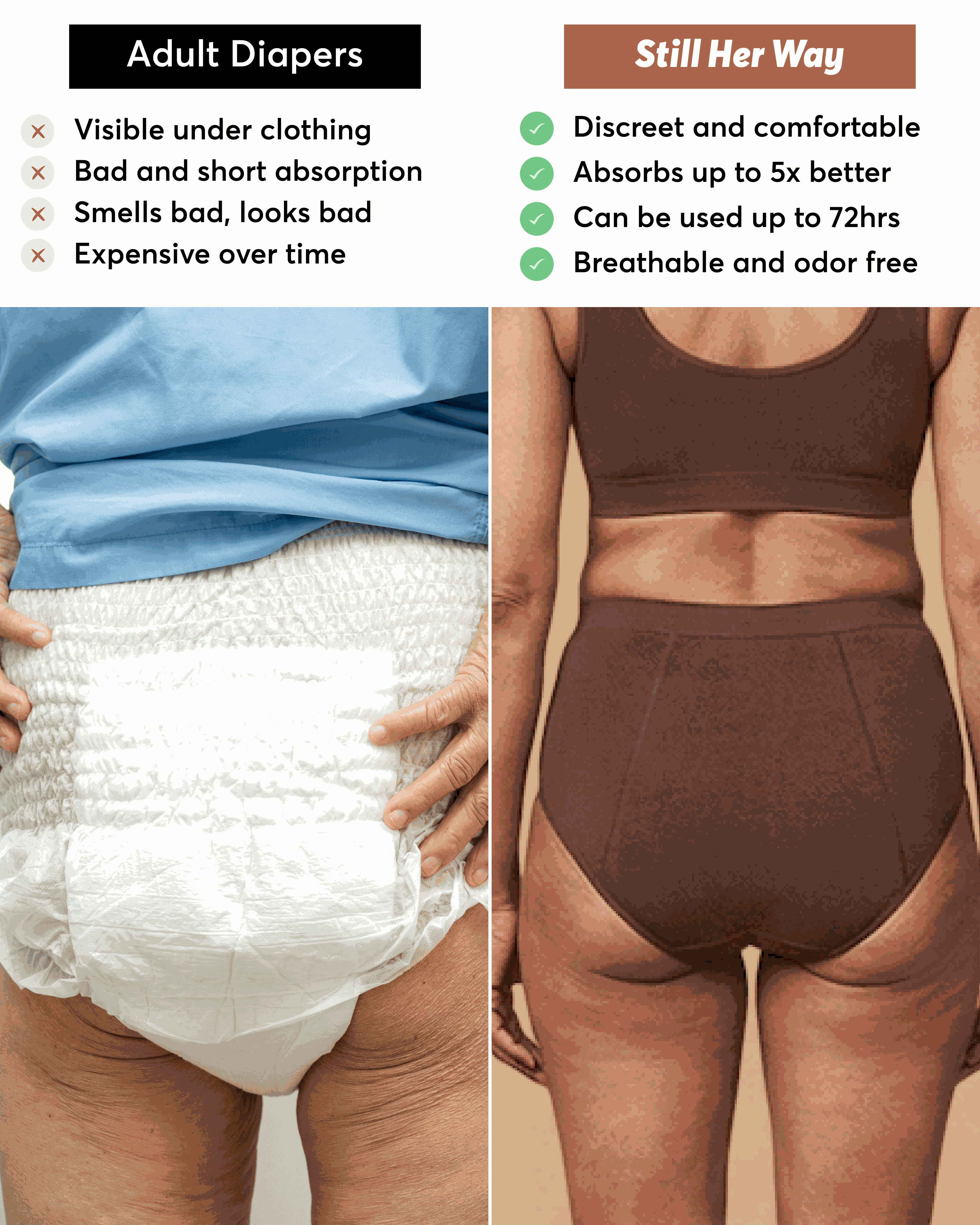 5-pack Still Her Motion™ ActiveFlex leakproof underwear with nylon-spandex body and cotton-lined crotch for all-day comfort