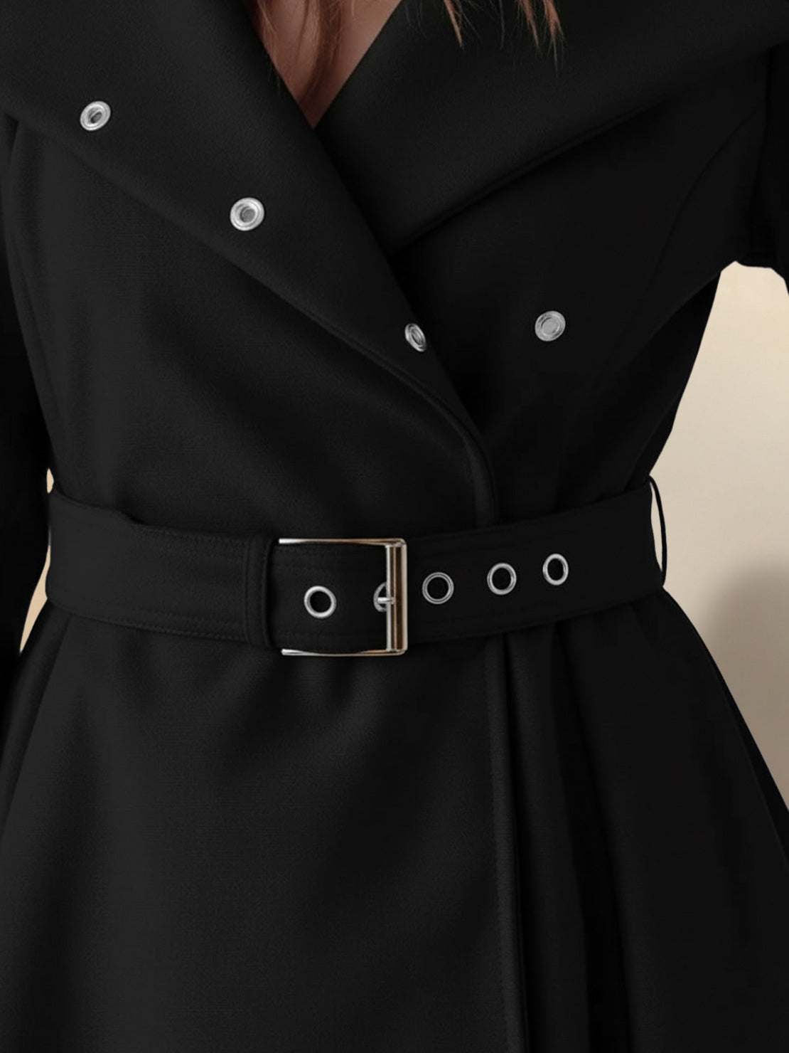 Elegant water-repellent A-line hooded raincoat for women with insulated lining and matching belt