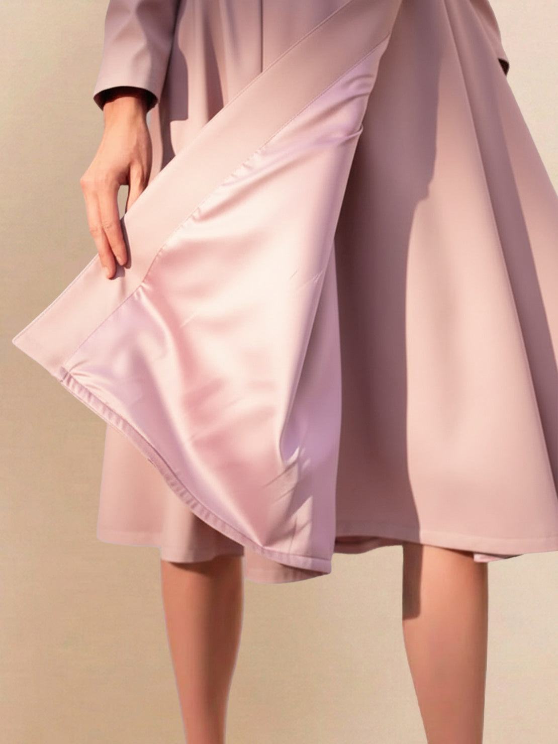 Water-repellent A-line hooded raincoat with insulated lining and matching belt for women