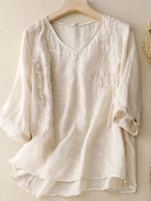 Women’s 100% cotton linen blend golden hour set with embroidered top and flowy high-waisted trousers