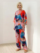 Plus size vibrant floral matching set with flowy silhouette and premium fabric blend