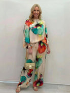 Plus size vibrant floral matching set with flowy silhouette and premium fabric blend