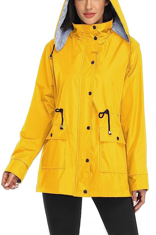 Water Resistant Hooded Striped Windbreaker Rain Jacket