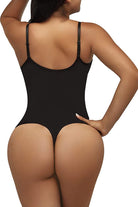 Black seamless TummyToning Bodysuit with adjustable straps for tummy control and chest lift