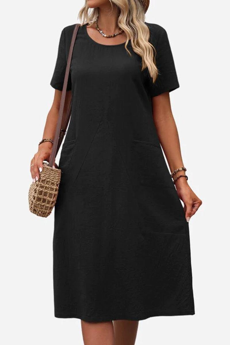 Radiant Escape Panelled Beach Dress black midi A-line polyester casual summer dress