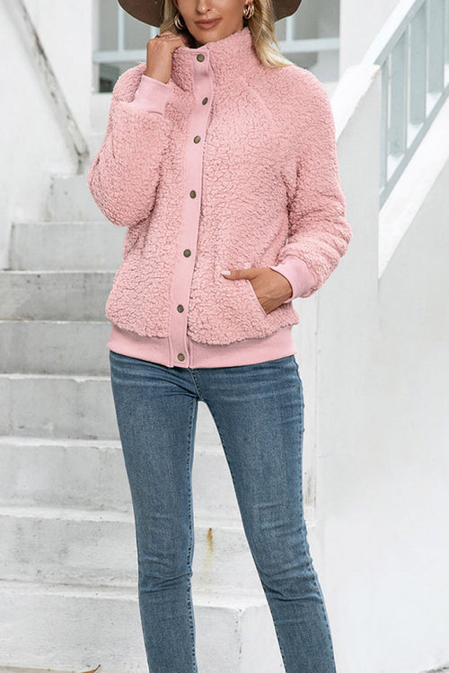 Cozy Long Sleeve Button Sherpa Jacket