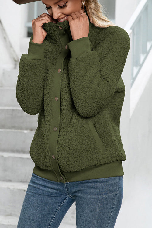 Cozy Long Sleeve Button Sherpa Jacket