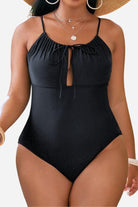 Curvy Comfort Plus Size black ruched one-piece swimsuit with supportive bust and adjustable straps