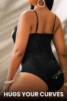 Curvy Comfort Plus Size black one-piece swimsuit hugging curves with adjustable straps and supportive fit