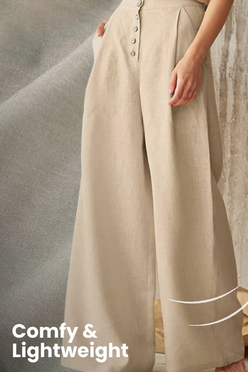 Button Front High Waist Palazzo Pants