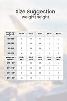 AeroTherm Breathable Warmth size chart for weight and height guidance