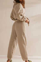 Two-piece knitwear relaxed co-ord set in soft beige cozy knit fabric with a loose fit