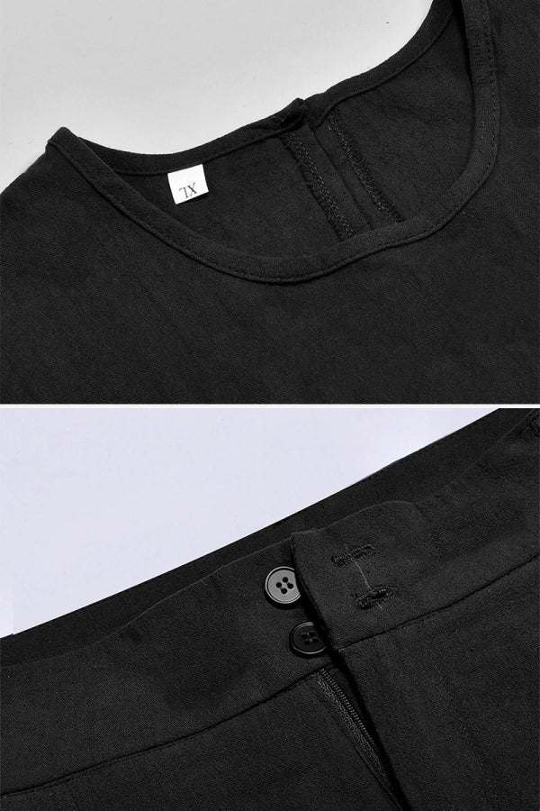 Casual Radiance Loose-Fit Combo black breathable cotton linen top and pants set with button closure